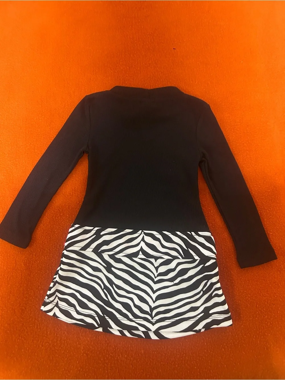Velvet Black Long-Sleeve Top with Zebra Skirt and Pink Heart Belt ( one piece)